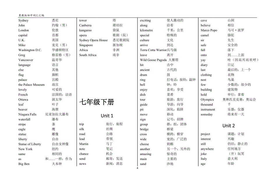 河北省冀教版初中英语词汇打印版_第4页