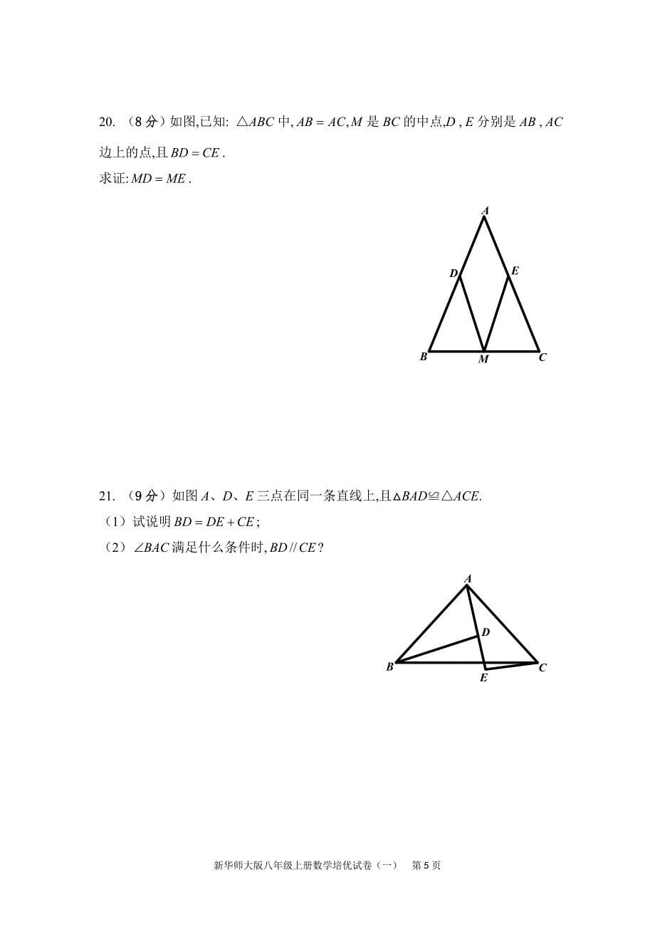 新华师大版八年级上册数学培优试卷(一)_第5页