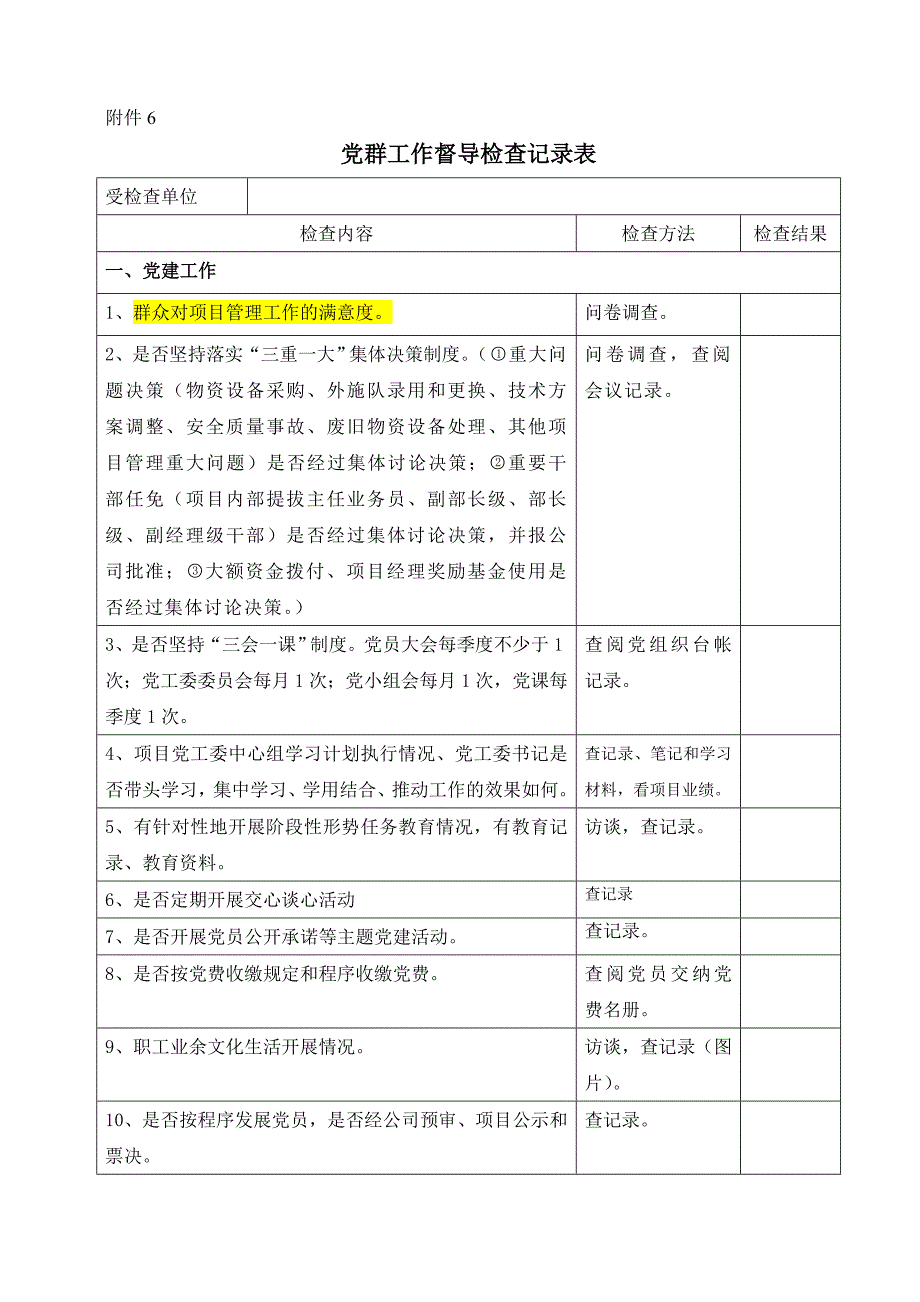 2016党群工作督导检查记录表_第1页