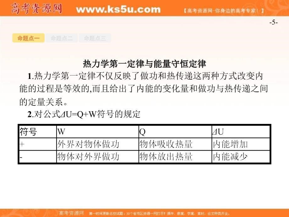 2019届高三物理一轮复习配套课件：13.3热力学定律与能量守恒定律 _第5页