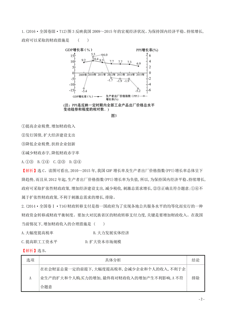 2019届高考政治一轮复习 真题体验 亮剑高考 1.3.8 财政与税收 新人教版必修1_第2页