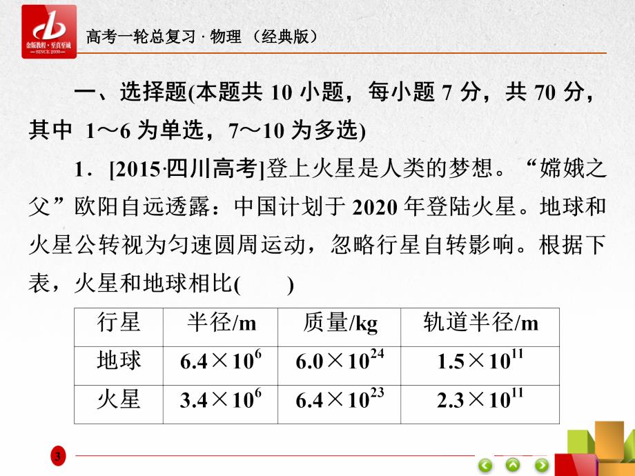 2019届高考一轮复习物理（经典版）课件：限时规范专题练3 卫星与天体运动问题 _第3页