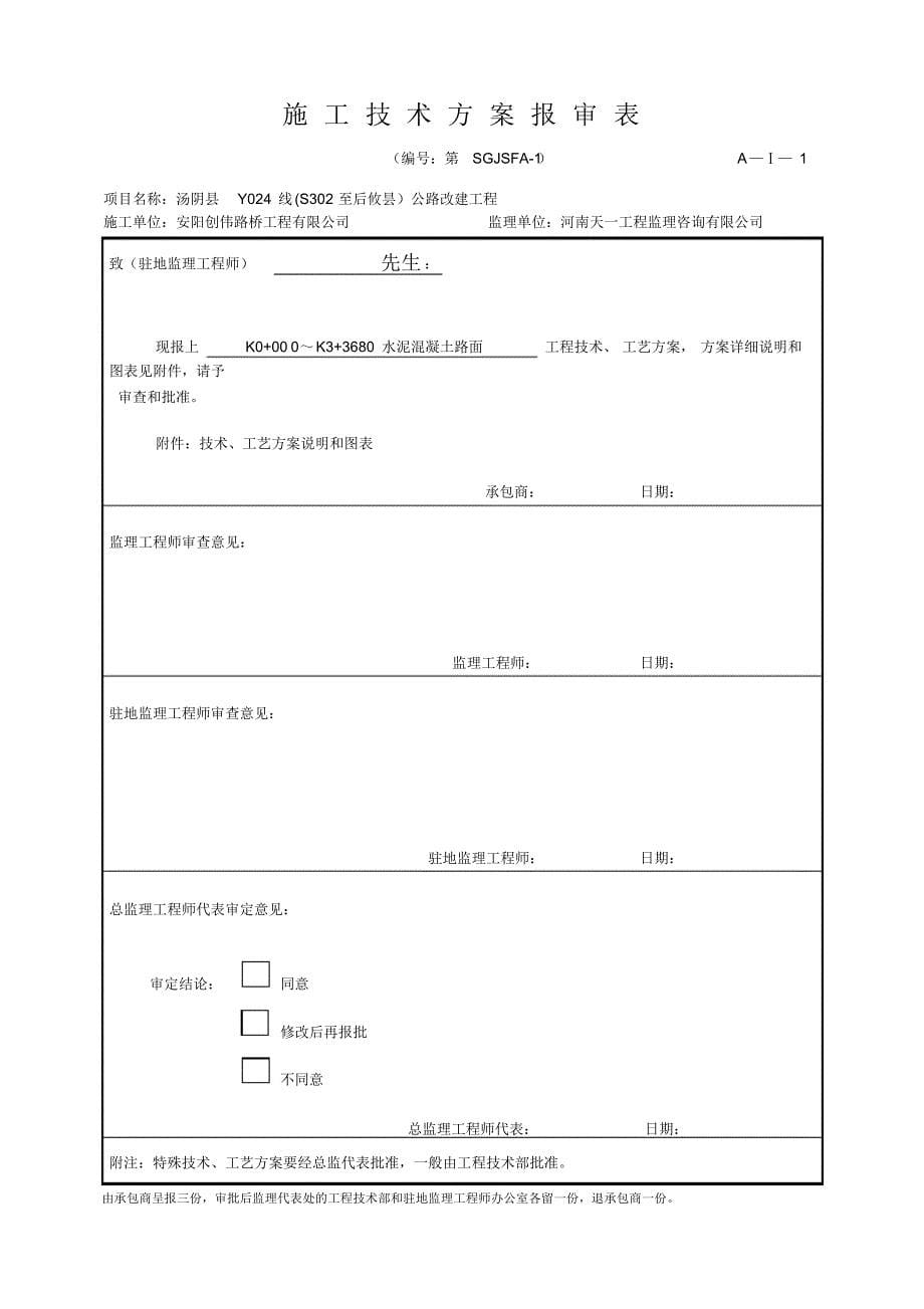 水泥混凝土面板施工方案及开工报告所用表格_第5页