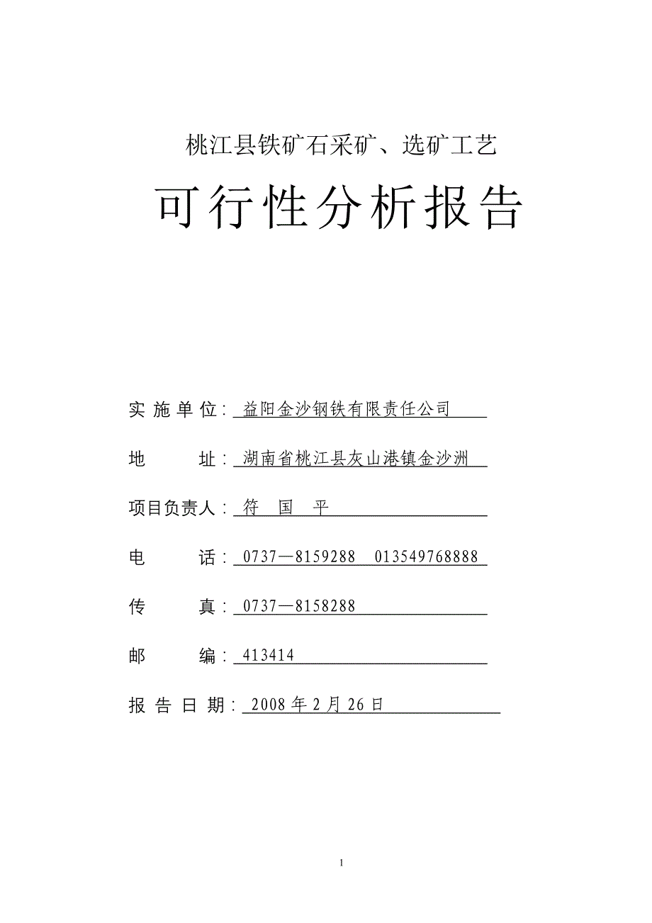 桃江县铁矿石采矿可行性分析报告_第1页