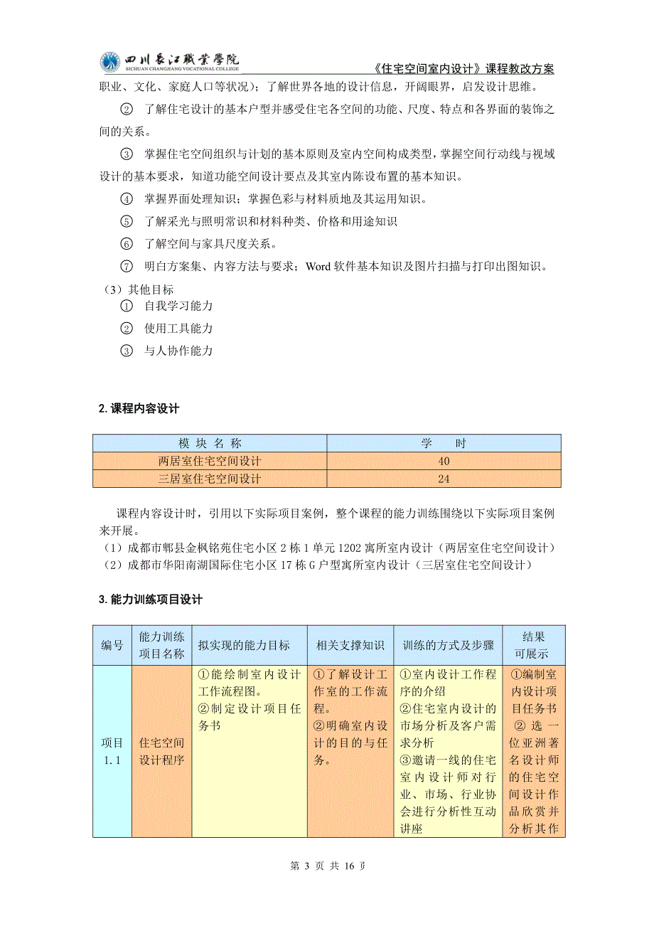 《住宅空间室内设计》课程整体教学设计(室内设计技术专业负责人-温海峰)_第3页