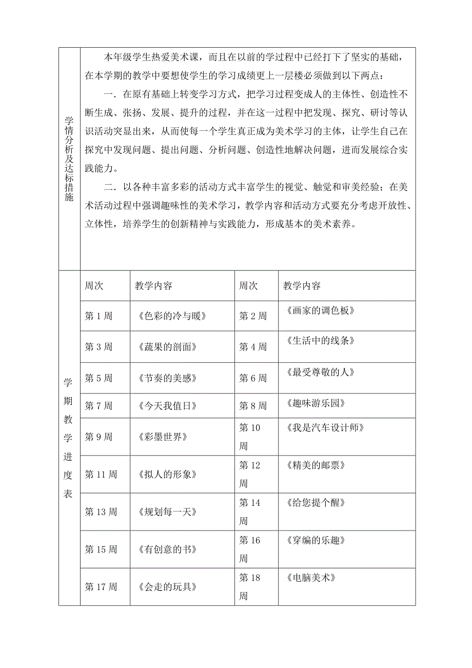 四年级上册美术表格式备课_第2页