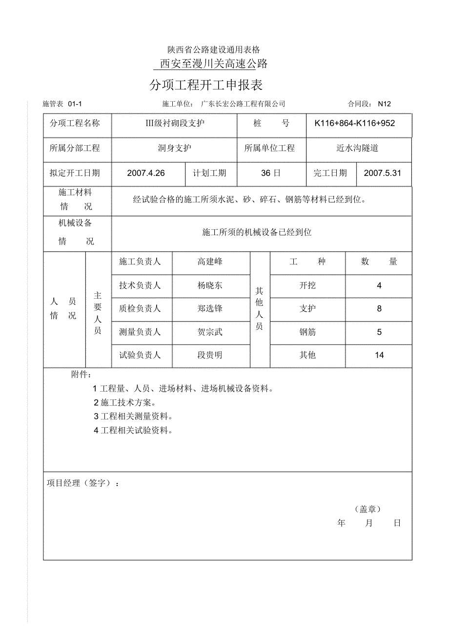 隧道洞身Ⅲ级支护开工报告(含方案)_第3页