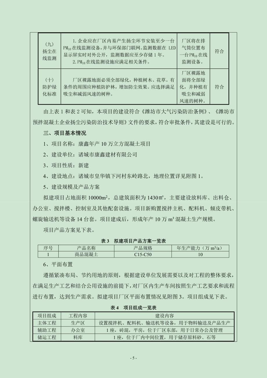 诸城市康鑫建材有限公司年产10万立方混凝土项目环境影响报告表_第5页