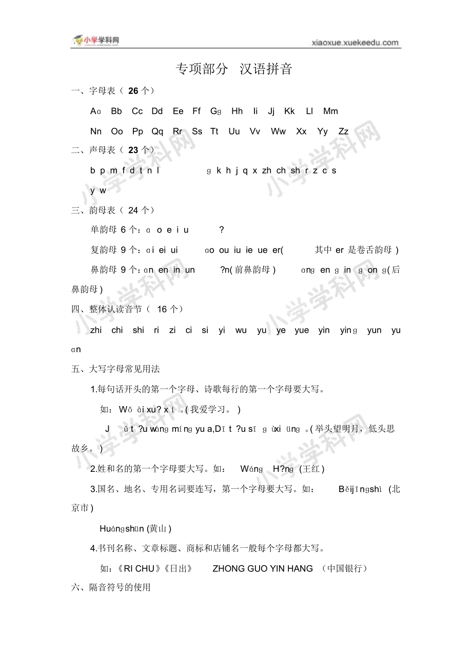 苏教版语文一年级上册：【教材梳理】专项部分+汉语拼音_第1页