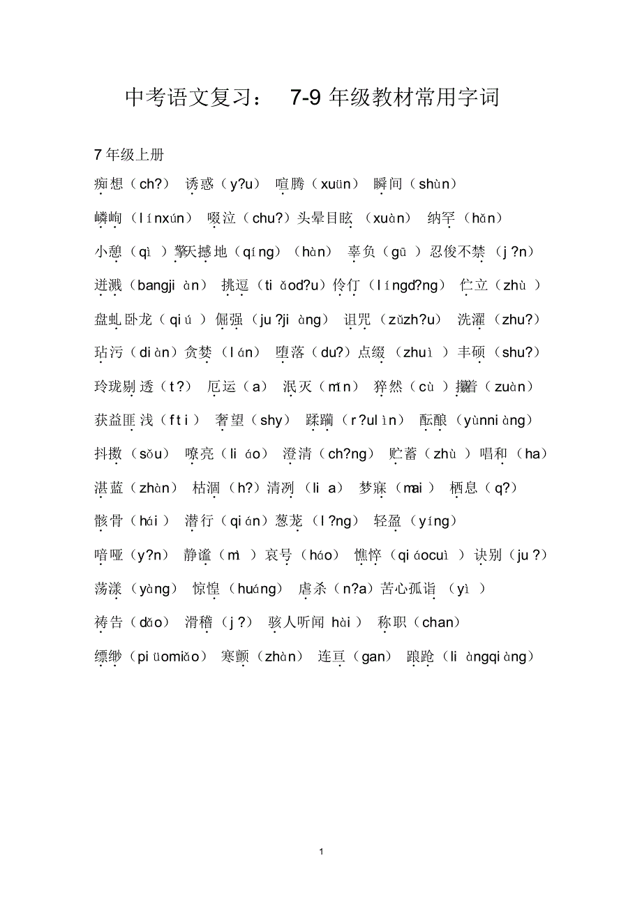 中考语文复习：常用字_第1页