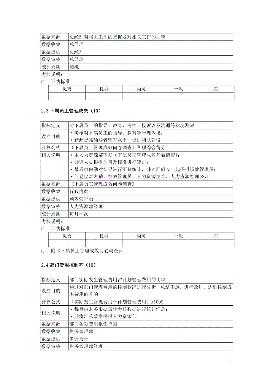 粮油公司人力资源与公共部KPI 指标及评估标准体系a_第4页