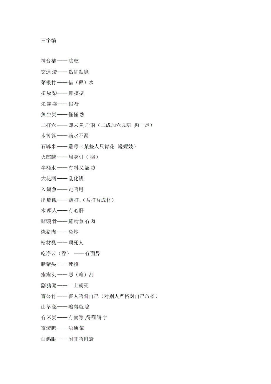 1-粤语歇後语--三字四字_第1页