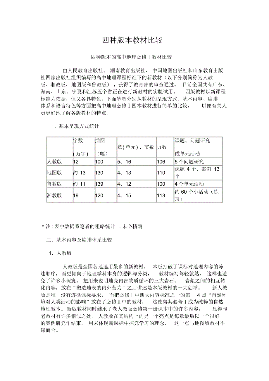 高中地理必修一四种教材比较的格式借鉴_第1页