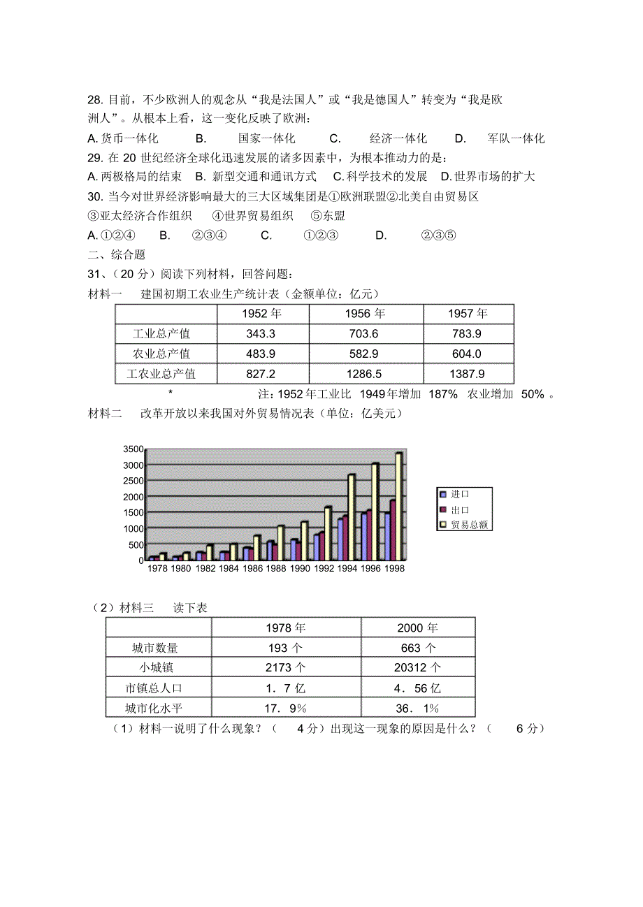 高一历史必修Ⅱ期末考试模拟试题(一)_第3页