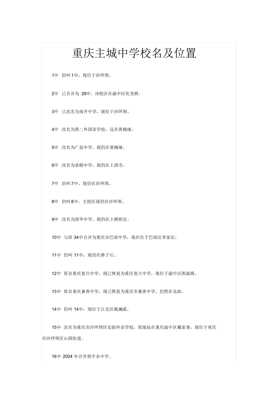 重庆主城中学校名及位置_第1页