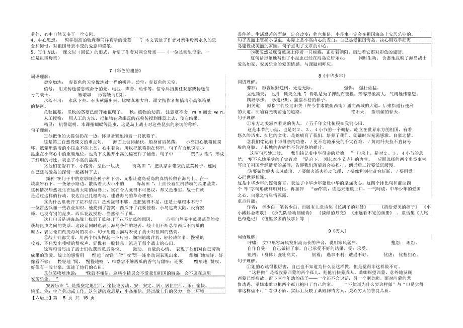 人教版六年级上册重点句子、词语、问题总结_第5页