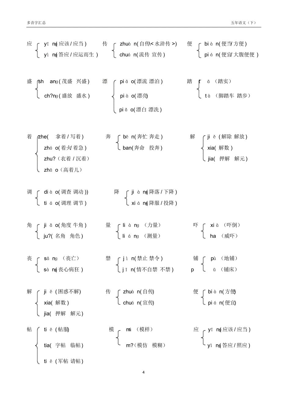 五年语文(下)多音字汇总_第4页