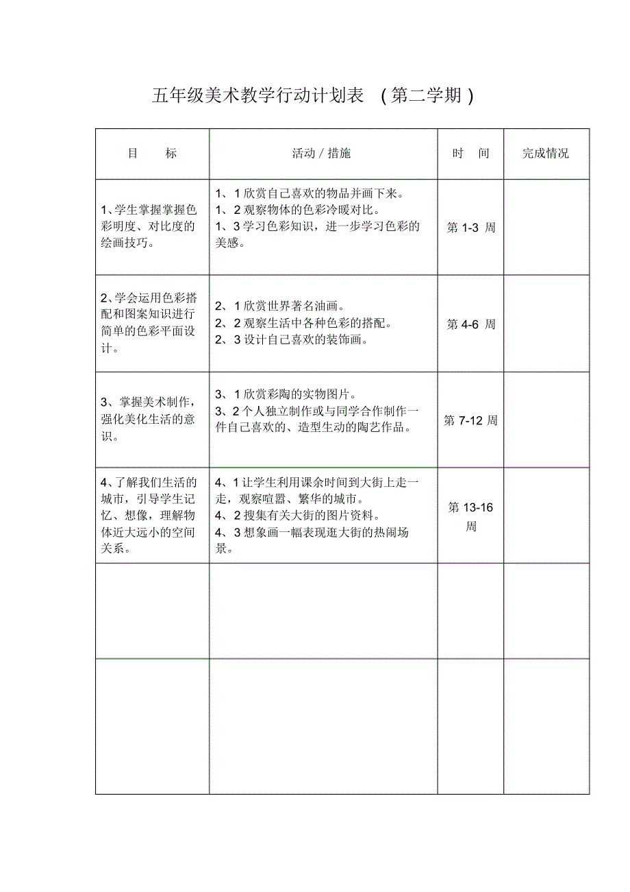 五年级美术教学行动计划表_第2页