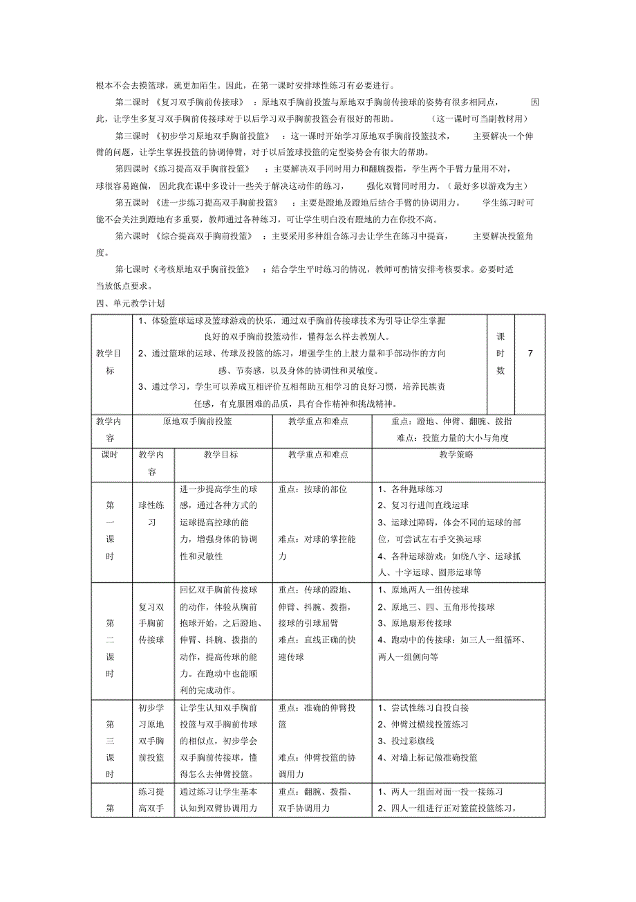 五年级第一学期双手胸前投篮单元设计_第2页