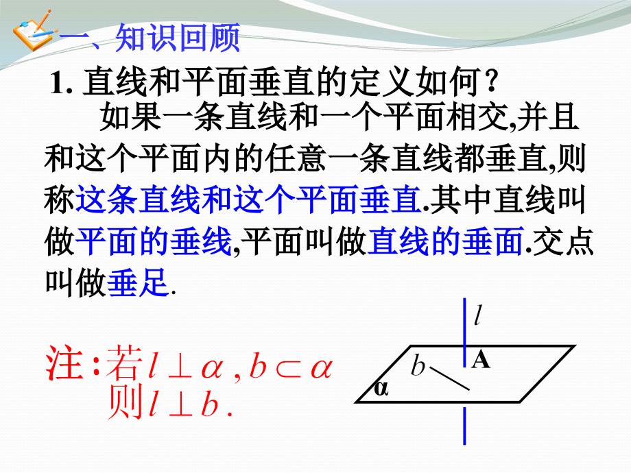 青海省平安县第一高级中学人教a版高中数学必修二课件：2.3 线面垂直的性质 （共28张ppt） _第2页