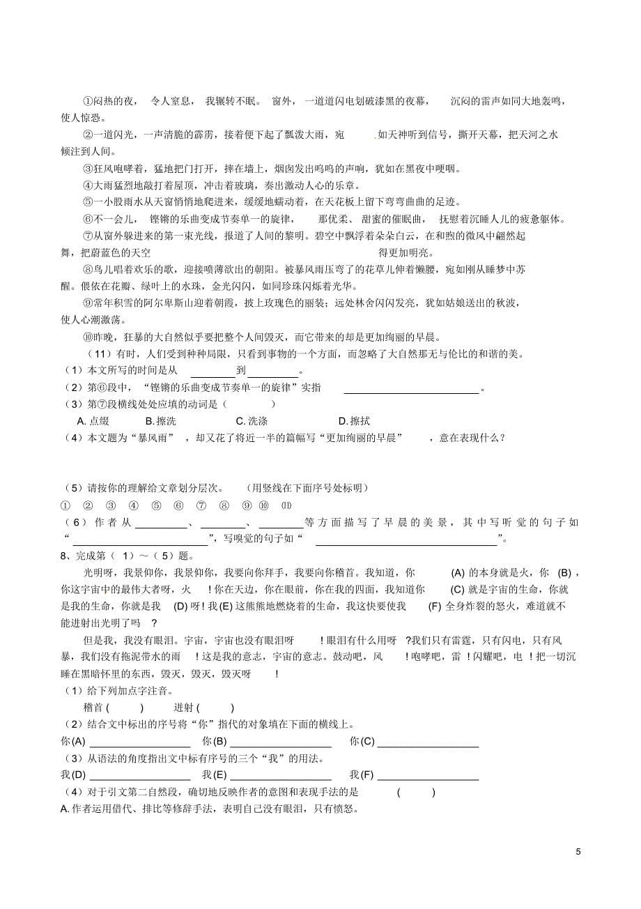 四川省岳池县第一中学八年级语文下册《7雷电颂》学案新人教版_第5页