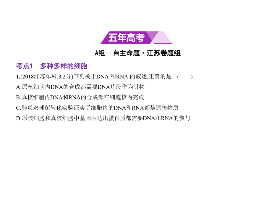 2019版高考生物（5年高考+3年模拟）精品课件江苏专版：专题2　细胞的结构和功能（共72张ppt） _第2页