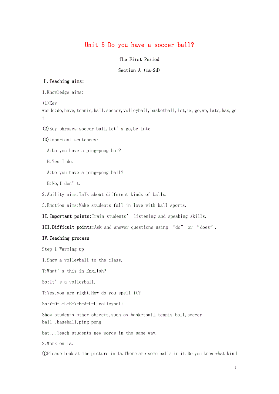 七年级英语上册unit5doyouhaveasoccerball教案新版人教新目标版_第1页
