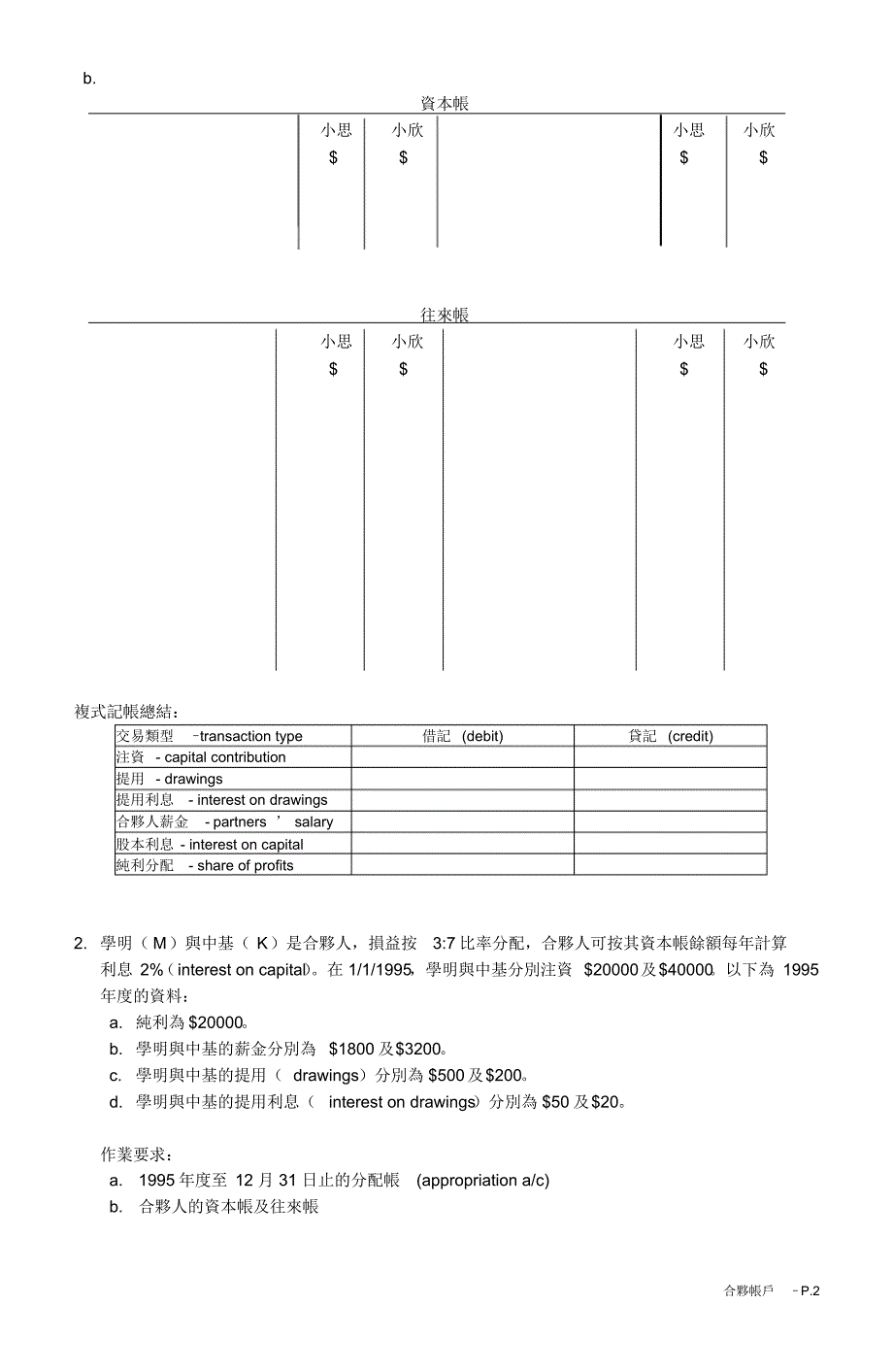 中五级会计-合夥帐户(资本及往来帐)姓名_第2页