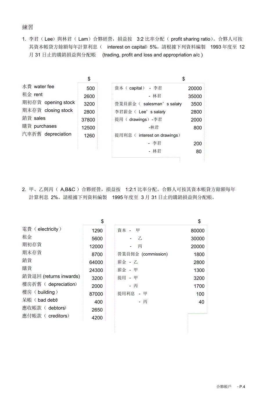 中五级会计-合夥帐户(资本及往来帐)姓名_第4页