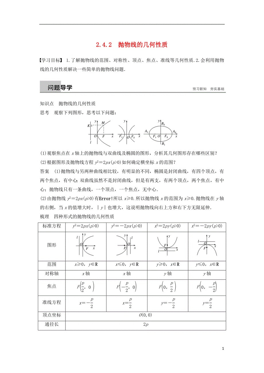 2018_2019高中数学第2章圆锥曲线与方程2.4.2抛物线的几何性质学案苏教版选修_第1页