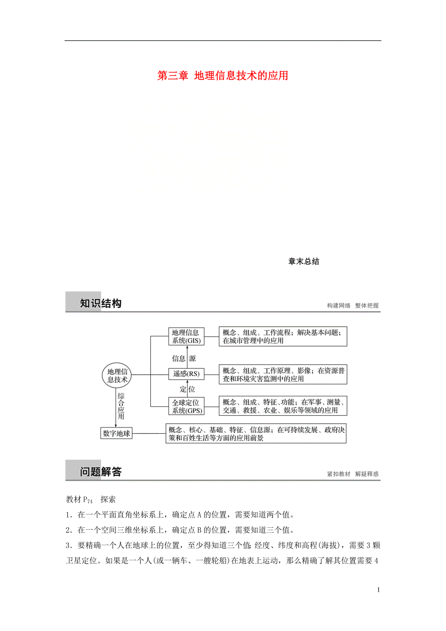 2018-2019版高中地理 第三章 地理信息技术的应用章末总结学案 湘教版必修3_第1页