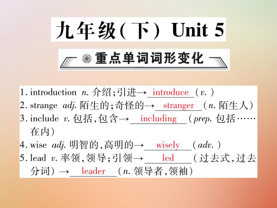 重庆市2018年中考英语总复习 第1部分 教材回顾 九下 unit 5 课件 仁爱版_第1页