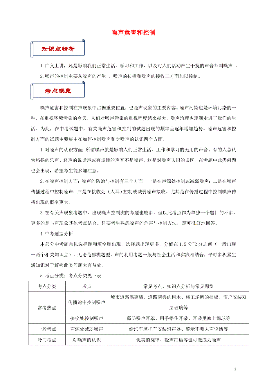 八年级物理上册第二章第4节危害和控制知识点与考点解析新版新人教版_第1页