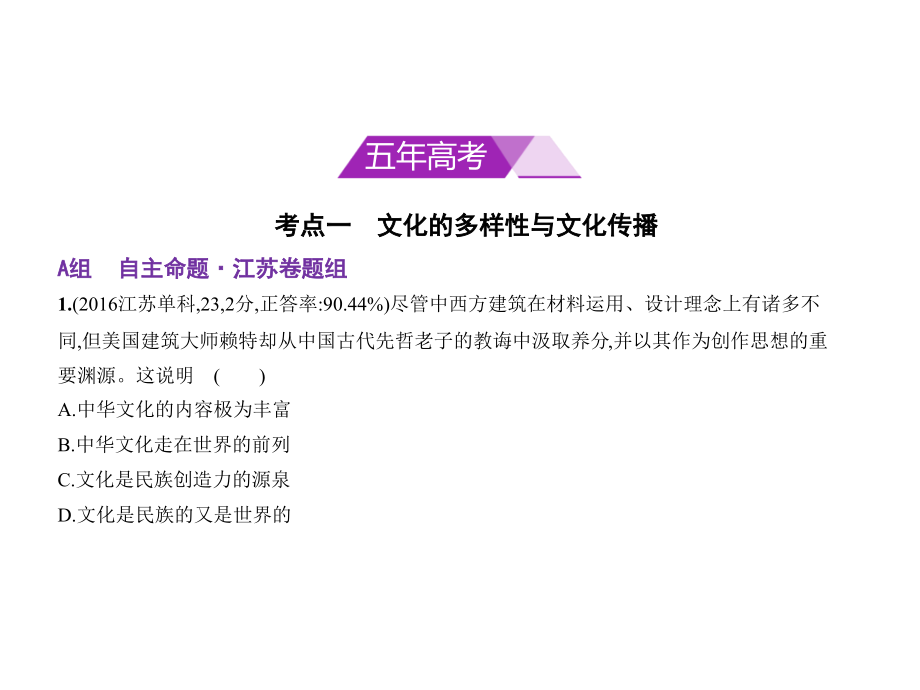 2019版高考政治一轮复习（江苏用b版）课件：专题十　文化传承与创新 _第2页