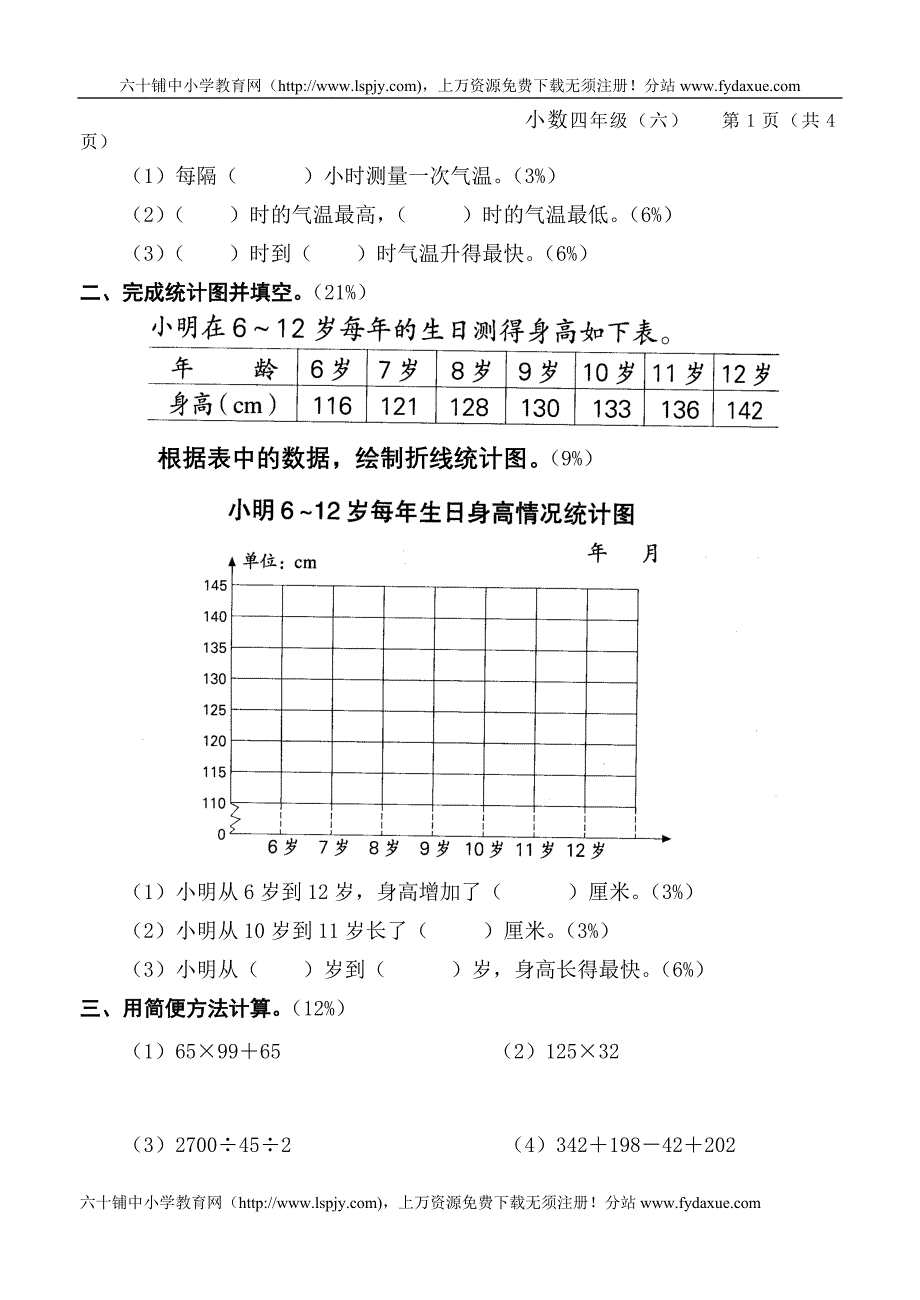 小学数学四年级下册第七、八单元月考试卷_第2页