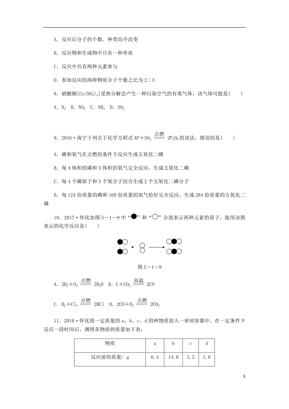 2018年九年级化学上册 5.1 质量守恒定律 第2课时 化学方程式同步练习 （新版）新人教版_第3页