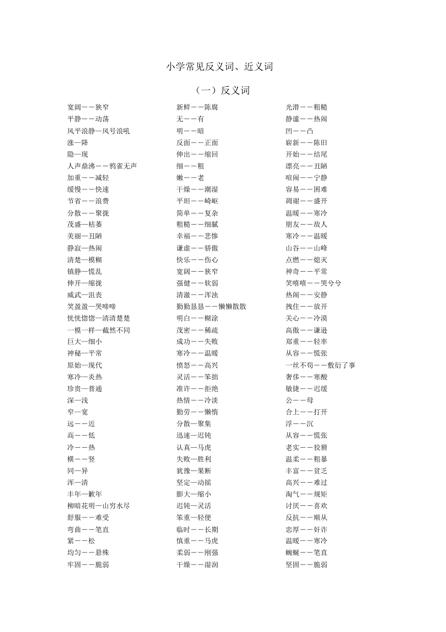 小学常见反义词近义词总结_第1页