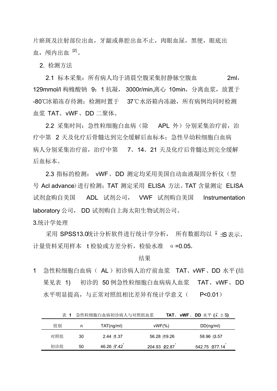 急性粒细胞白血病病人TAT、vWF、DD的检测及临床意义_第4页