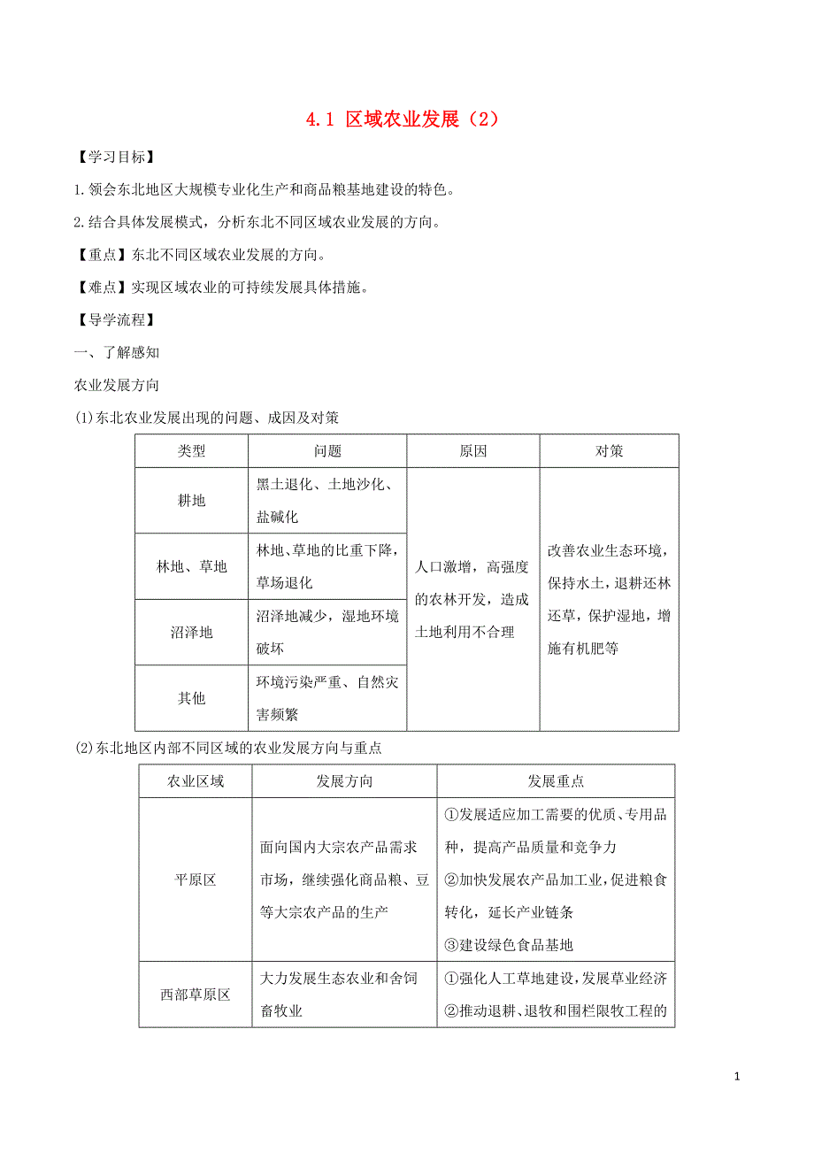 高中地理 第04章 区域经济发展 4.1 区域农业发展（二）学案 新人教版必修3_第1页