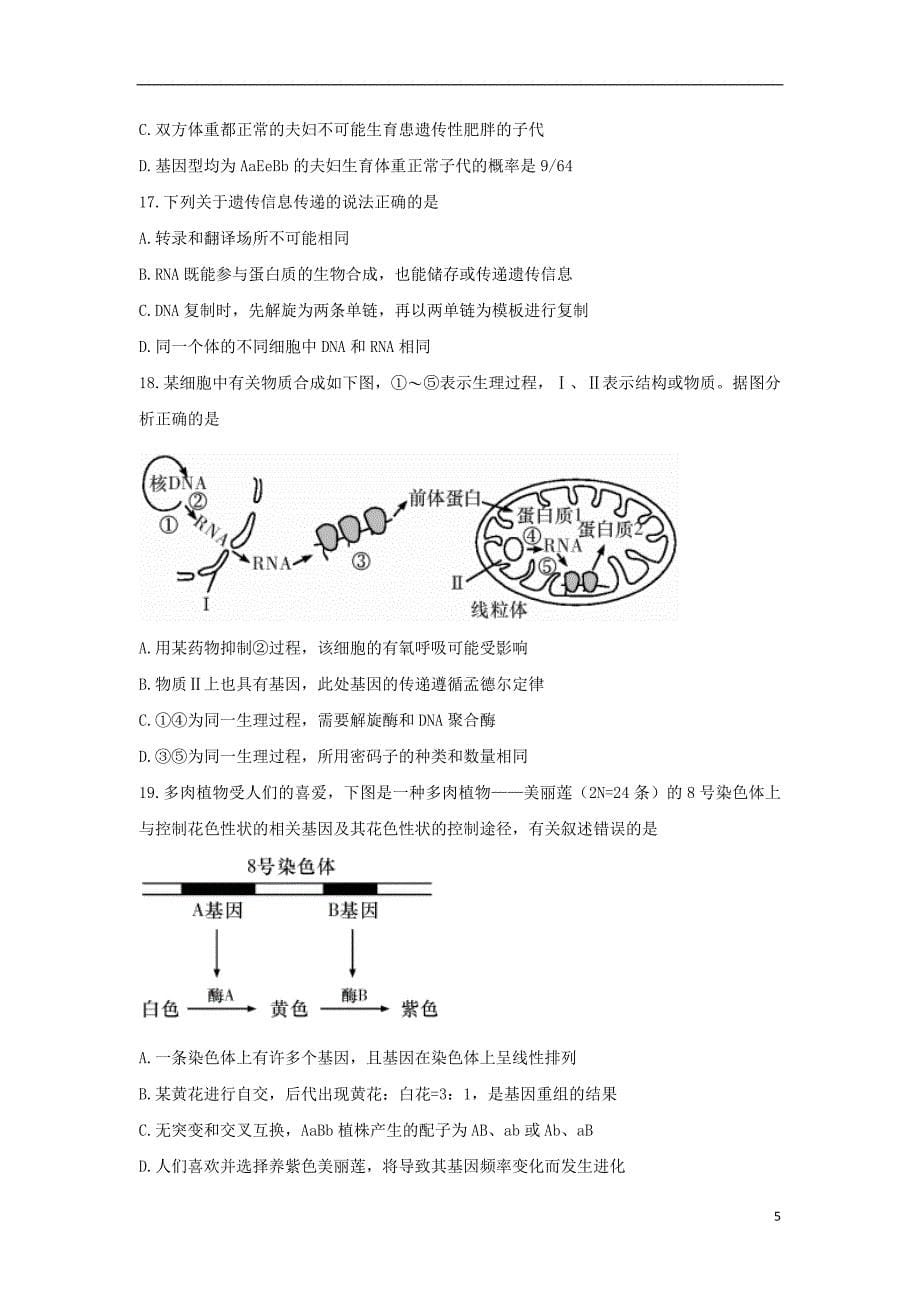 湖南省2017_2018学年高二生物下学期期末考试试题_第5页