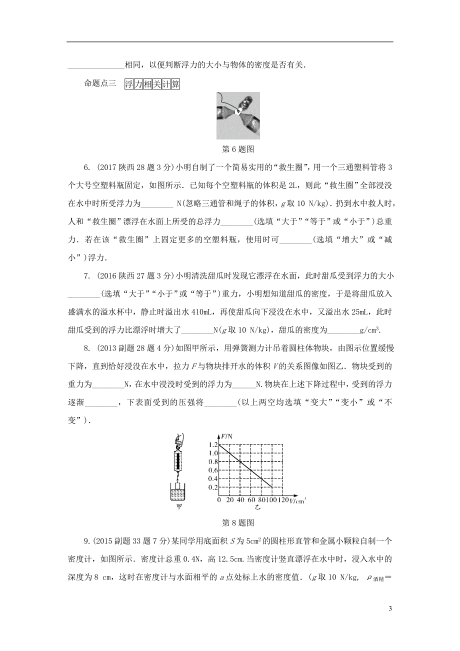 陕西省2018年度中考物理总复习第九讲浮力玩转真题_第3页