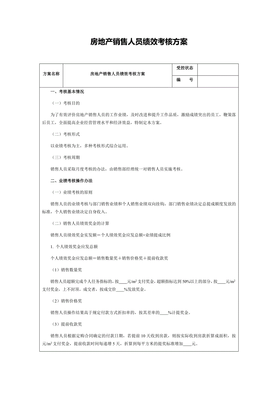 房地产销售人员绩效考核方案c_第1页