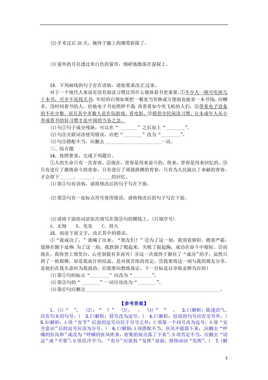 九年级语文下册 专项复习（三）标点符号与病句 （新版）语文版_第3页