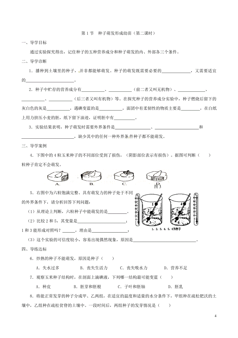 七年级生物上册 3-6_1 种子萌发形成幼苗学案 [北师大版]1_第4页