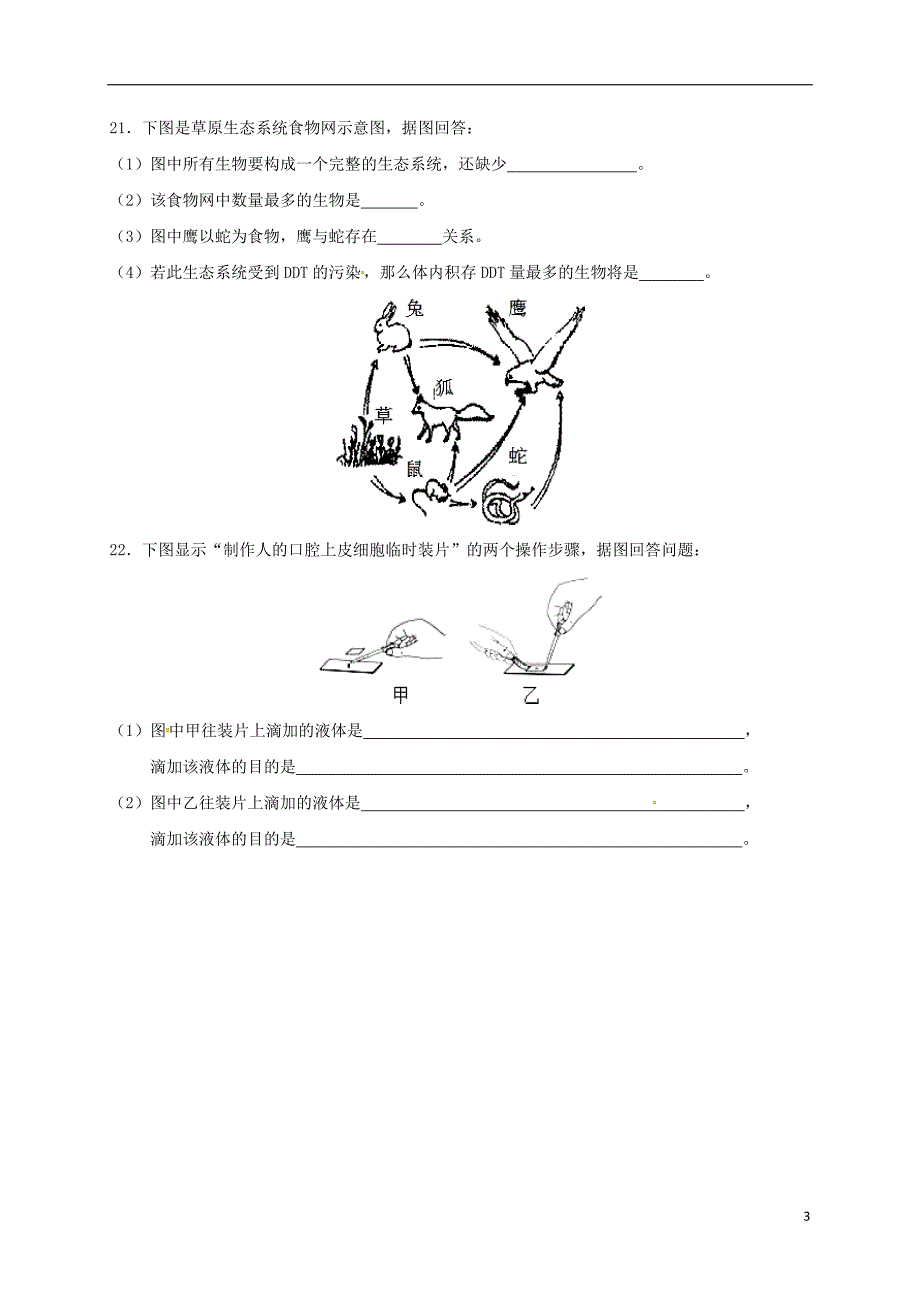 七年级生物上学期期中习题[新人教版]1_第3页
