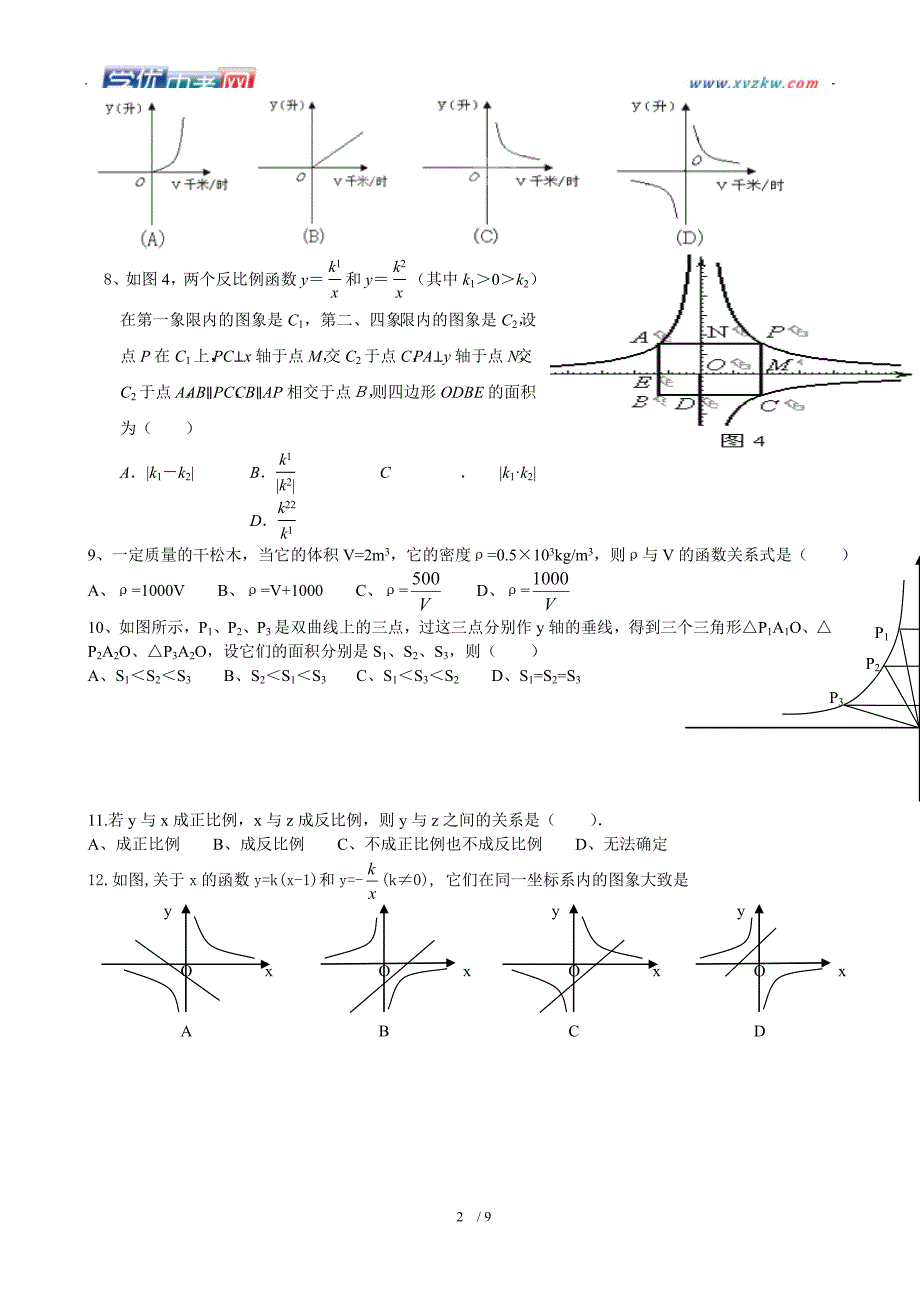 重庆市綦江区三江中学八年级下册数学《反比例函数》同步练习_第2页