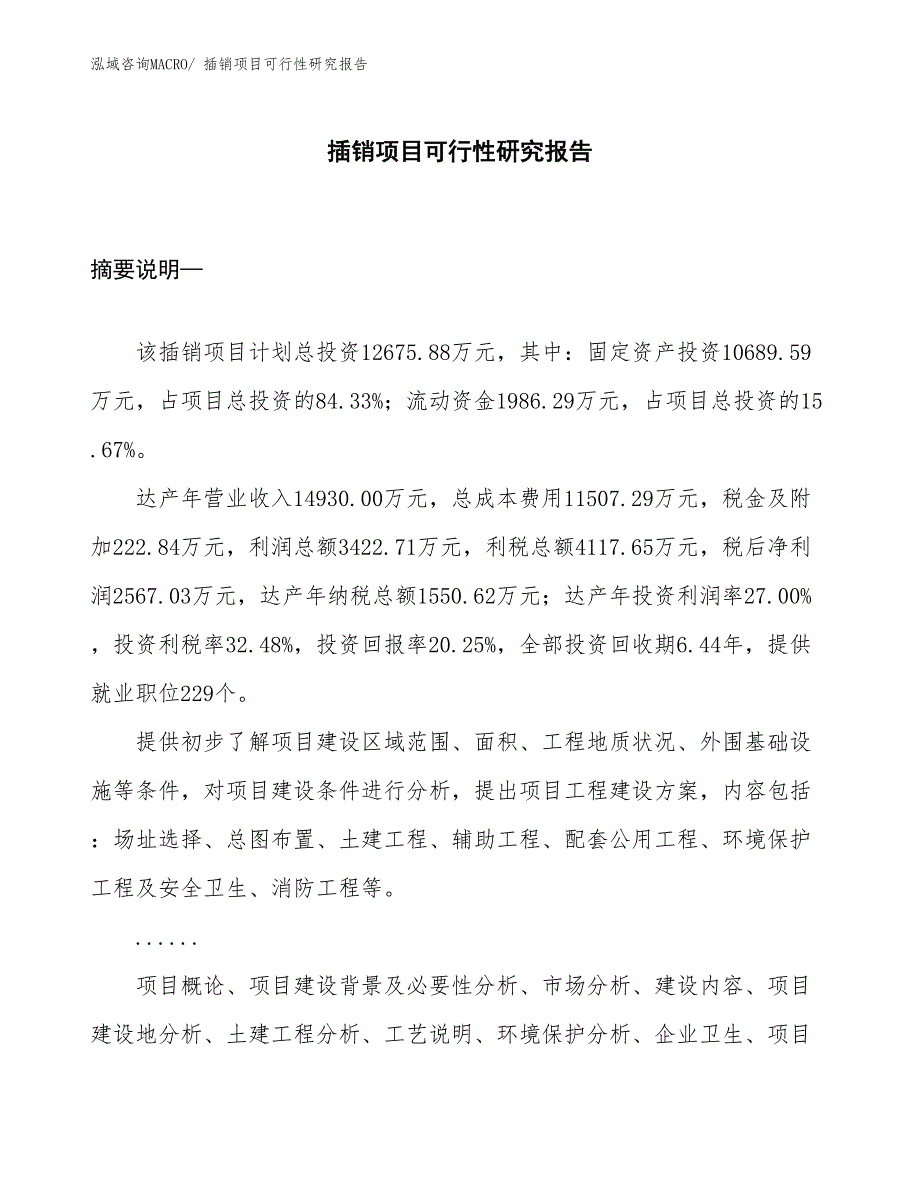 （参考）插销项目可行性研究报告_第1页