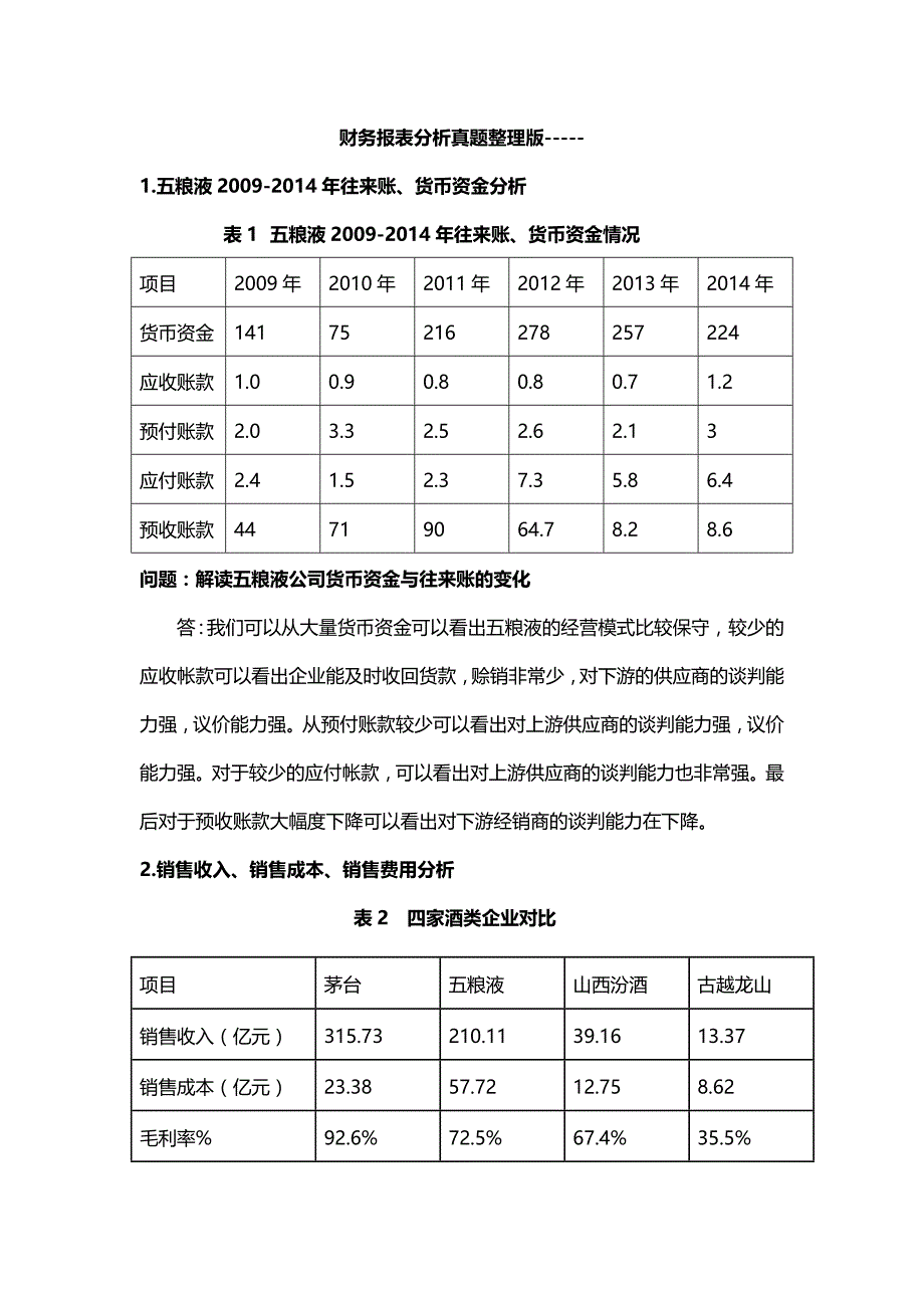 财务报表分析真题整理版_第1页