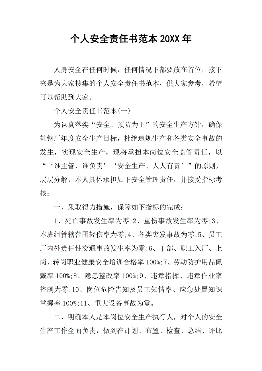 个人安全责任书范本20xx年_第1页