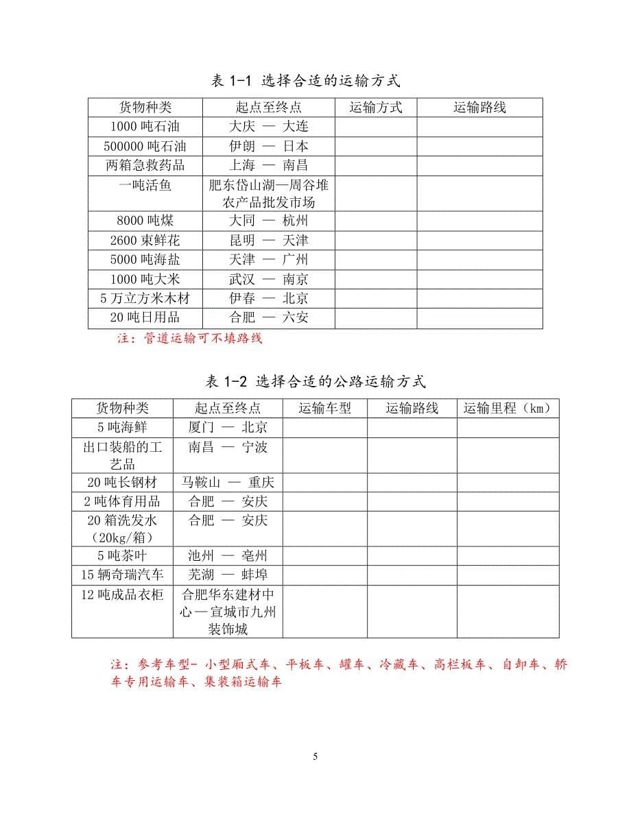 《运输管理实训指导书》(学生)_第5页